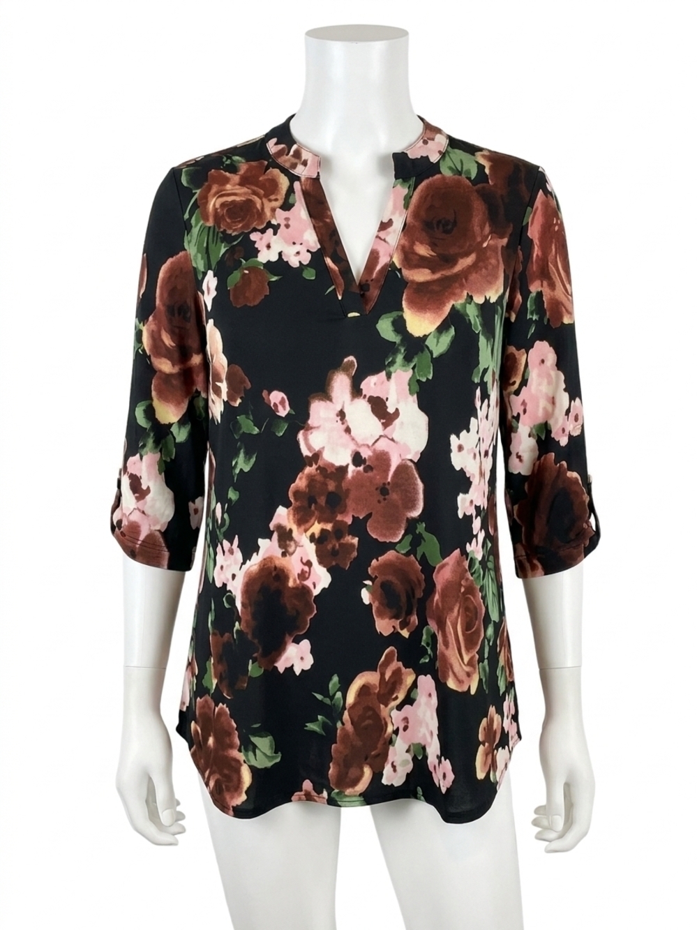 NEW HONEYME floral gabby tunic top in black multi
